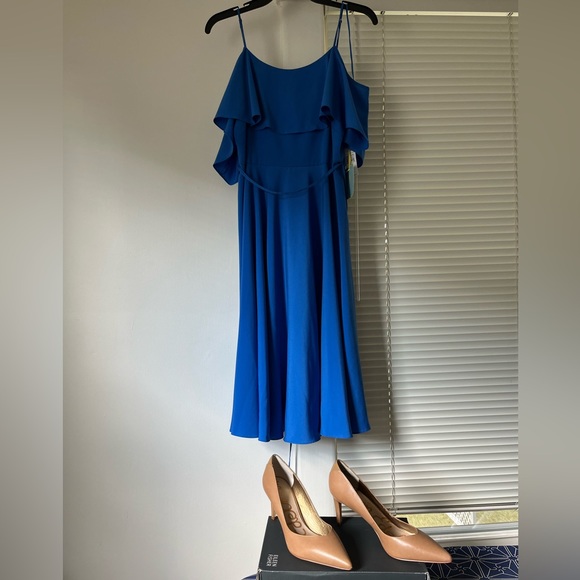 Blue CeCe Cold Shoulder Tea Length Dress, size 12 - Picture 11 of 11